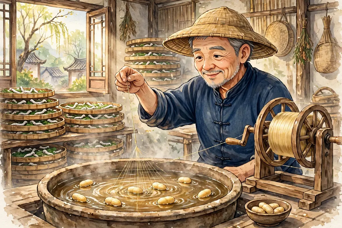 Reeling silk from cocoons